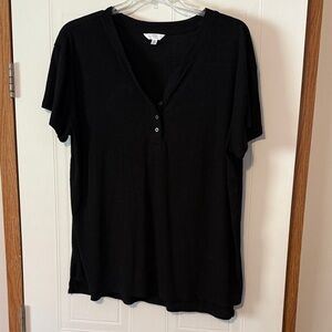 Time and Tru Black Short Sleeve Henley Top